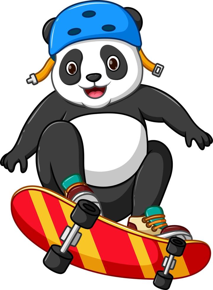 cartone animato carino baby panda che gioca a skateboard vettore