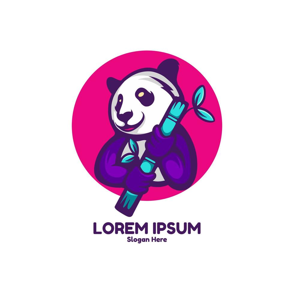 panda che tiene il logo del personaggio di bambù vettore