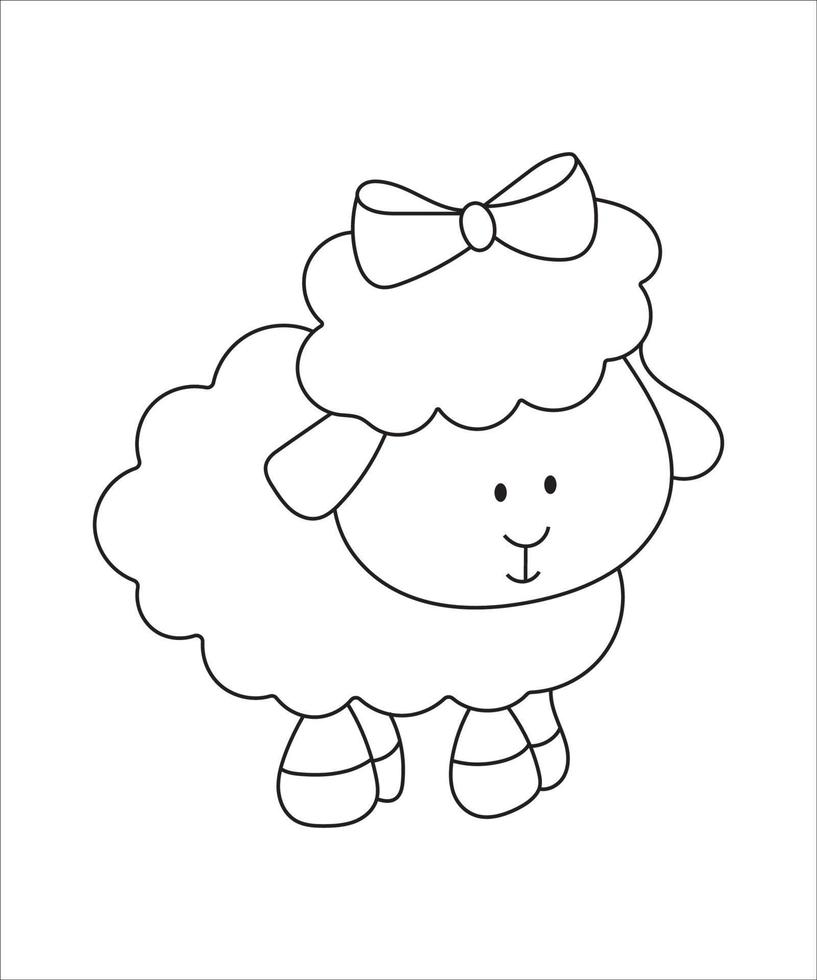 Pagina da colorare per bambini carino pecore bambini vettore