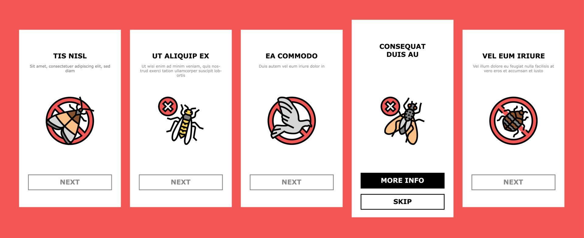 set di icone di onboarding per il trattamento del servizio di controllo dei parassiti vettore