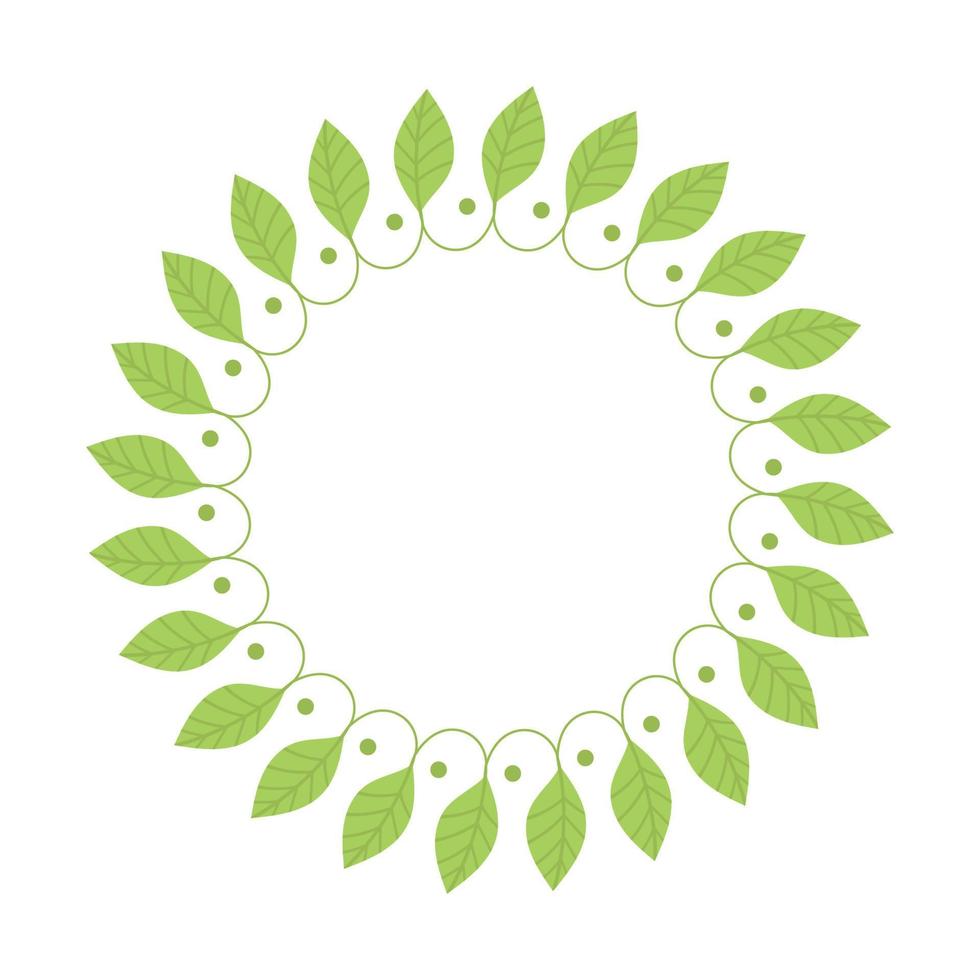 cornice rotonda con foglie verdi. modello, posto per testo, design di carte, banner. foglie di tè verde, matcha. stile di vita sano, ecologia, cornice primaverile. illustrazione in stile piatto vettore