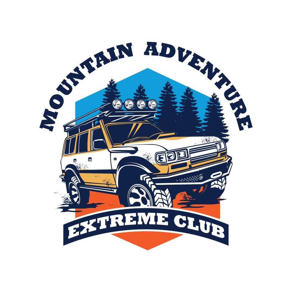 illustrazione vettoriale di avventura fuoristrada in colore vintage, perfetta per il club fuoristrada e il logo dell'evento, anche il design della maglietta