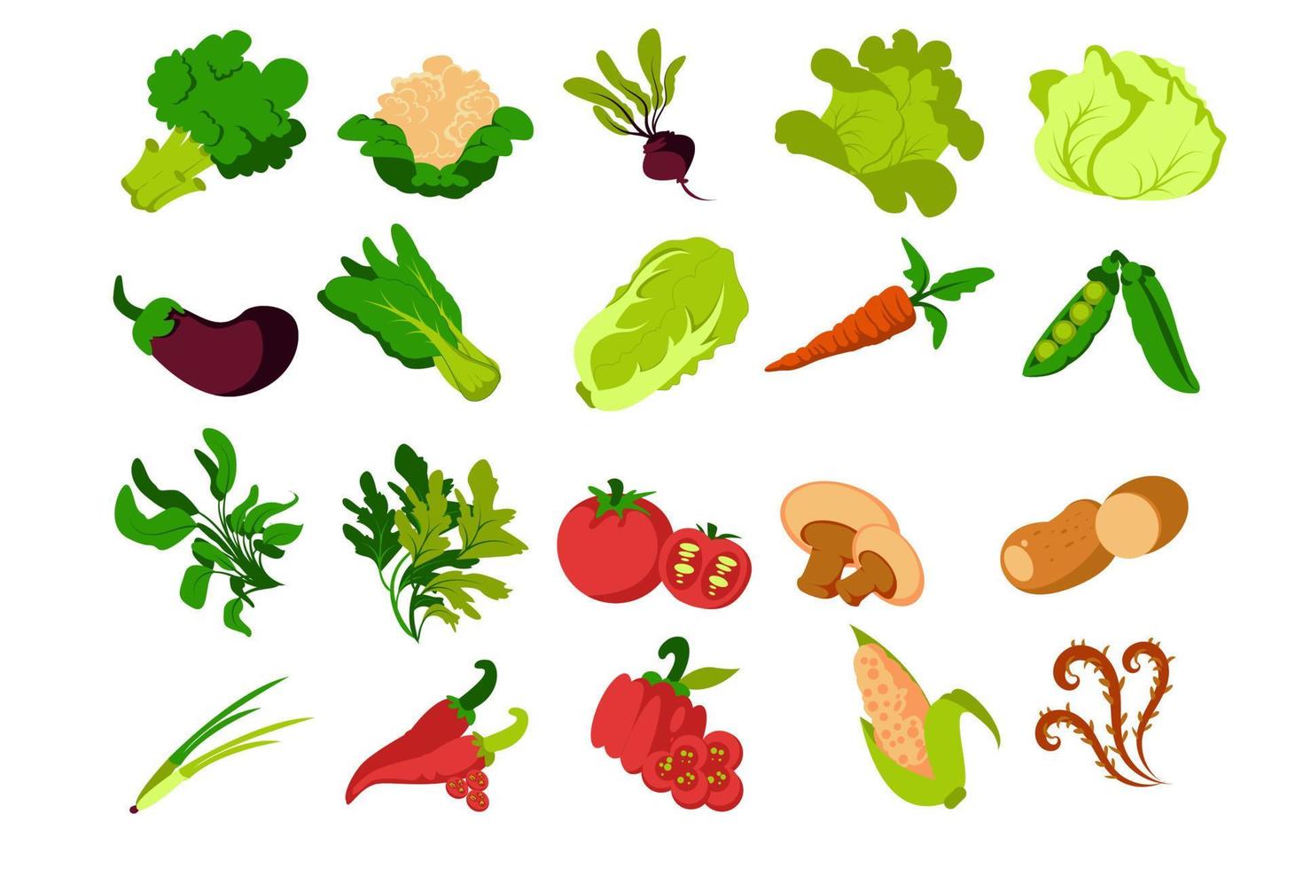 set di illustrazione vettoriale di verdure in stile piatto