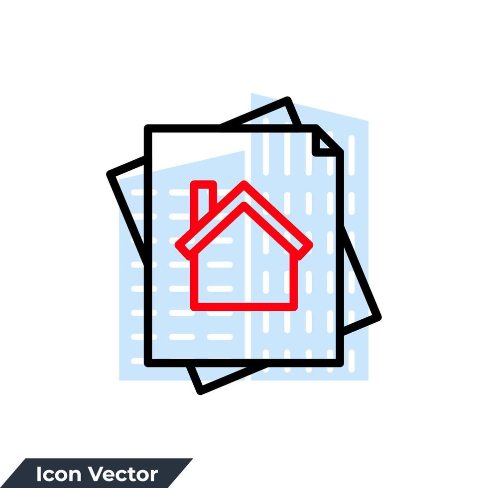 documento con illustrazione vettoriale del logo dell'icona domestica. modello di simbolo di firma del contratto per la raccolta di grafica e web design