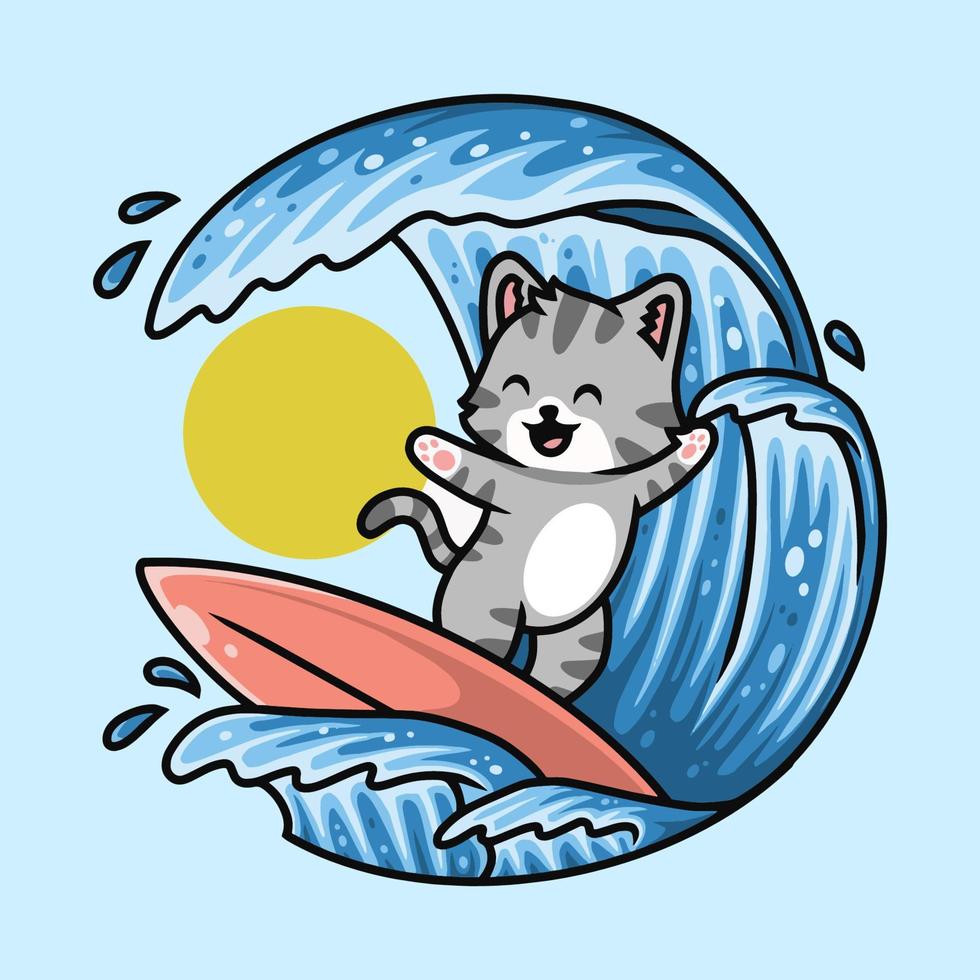 simpatico gatto che naviga nel vettore premium del fumetto del mare