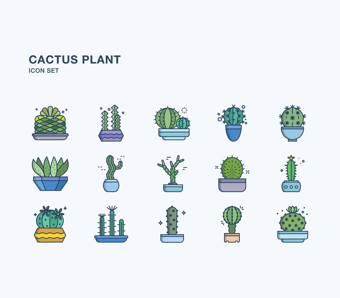 set di icone colorate lineari per piante di cactus vettore