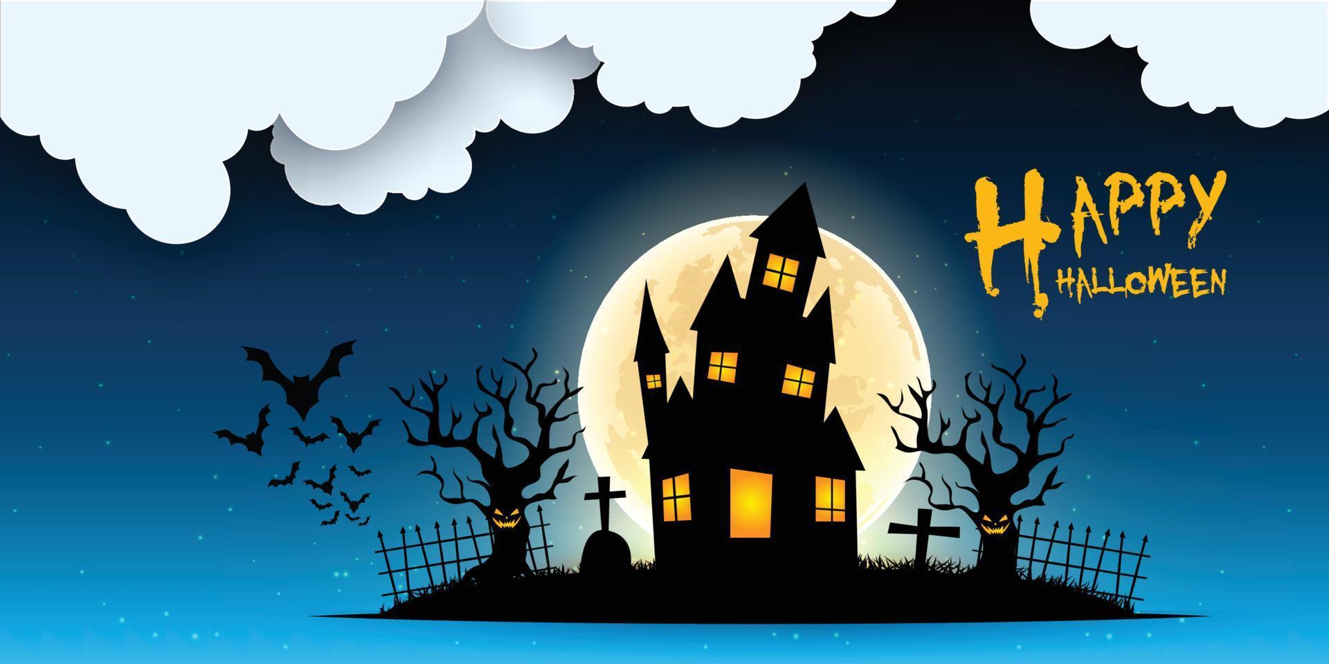 cronologia della pagina di copertina di facebook di vendita di halloween, modello di banner pubblicitario web con zucche, pipistrelli e nuvole su sfondo arancione design moderno del layout vettore