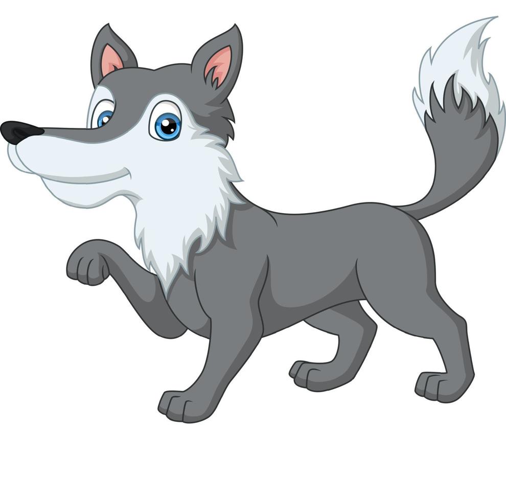 simpatico cartone animato lupo su sfondo bianco vettore