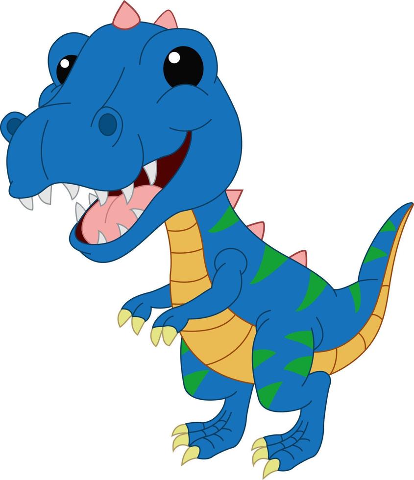 simpatico cartone animato dinosauro blu su sfondo bianco vettore