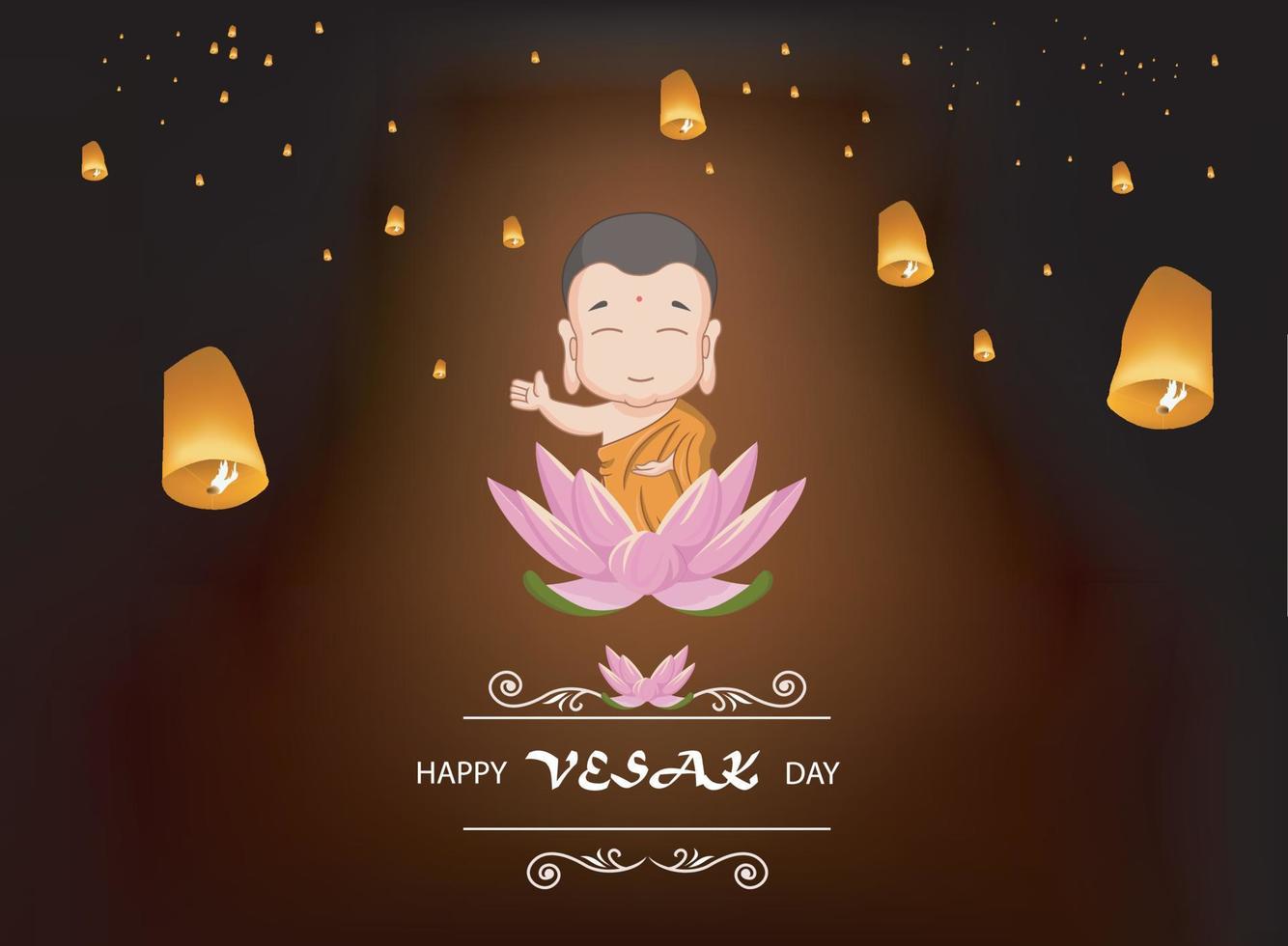 felice giorno di vesak con il divertente cartone animato lord buddha vettore