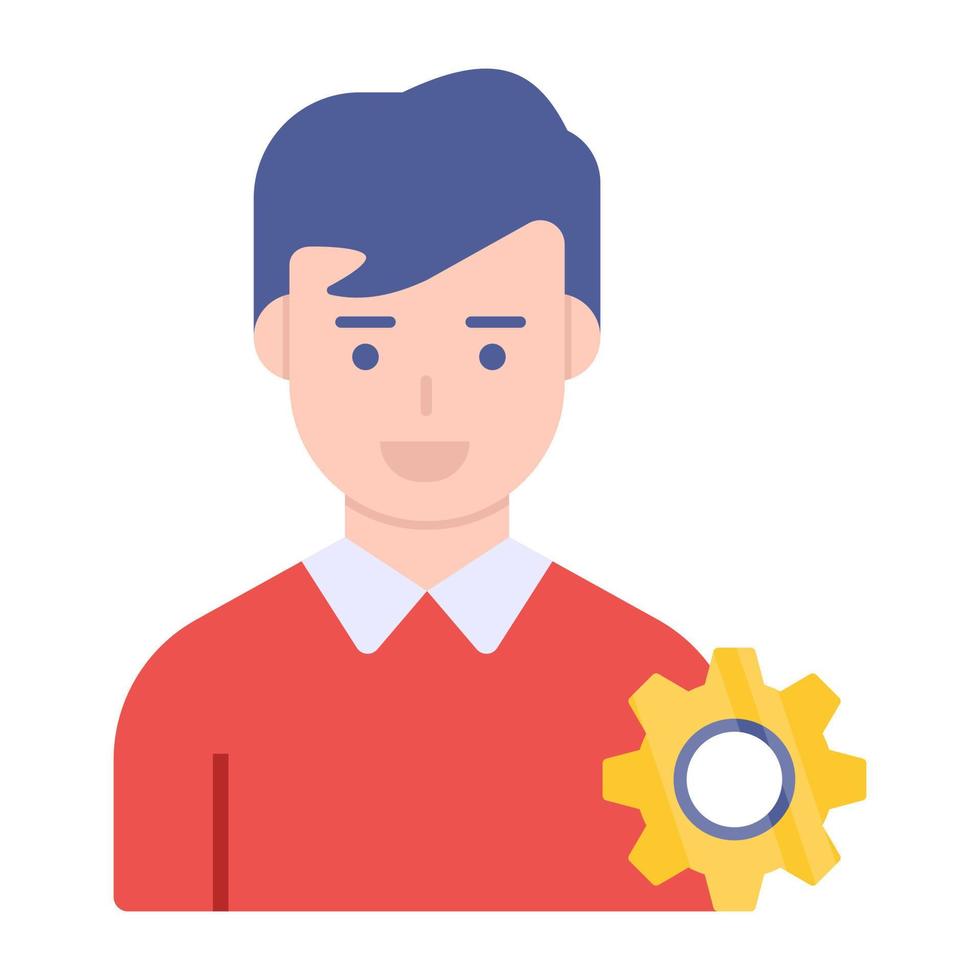 avatar con ingranaggio, icona del design piatto del manager vettore