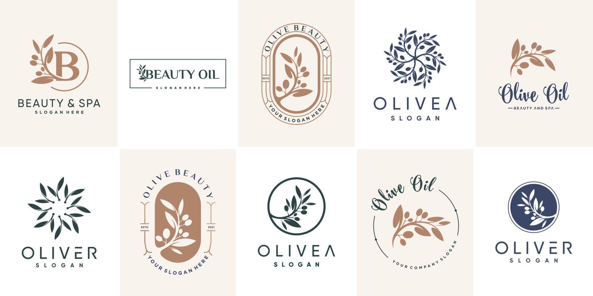 design del logo oliva per la bellezza con il vettore premium del concetto di elemento creativo