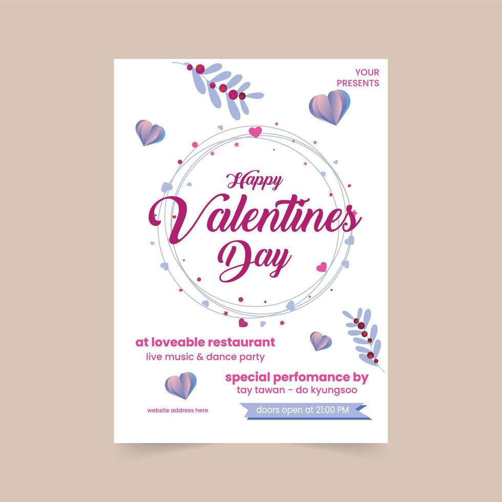 poster di buon san valentino. vettore elegante modello di un poster per una festa di San Valentino con cuori di carta. progettazione di opuscoli per volantini promozionali o copertine in formato a4.