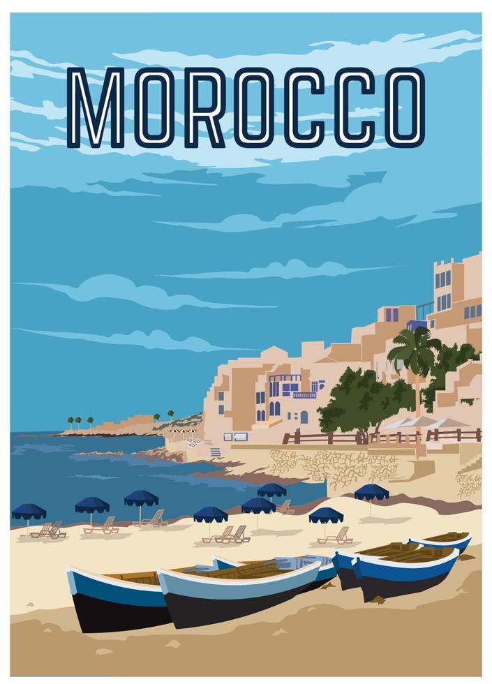 poster per le vacanze vintage in marocco, perfetto per il design di magliette e merchandising vettore
