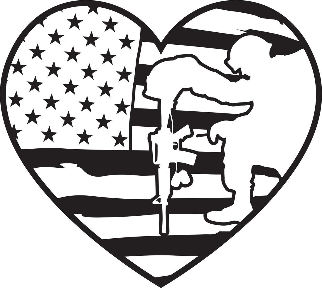 cuore bandiera americana con soldato 03 vettore