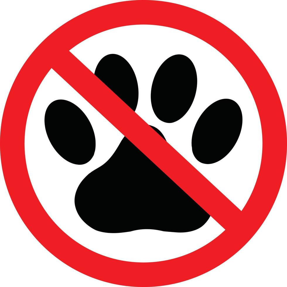 segno di impronta animale proibito su sfondo bianco. icona di cane o gatto proibito. non sono ammessi animali segno. stile piatto. vettore