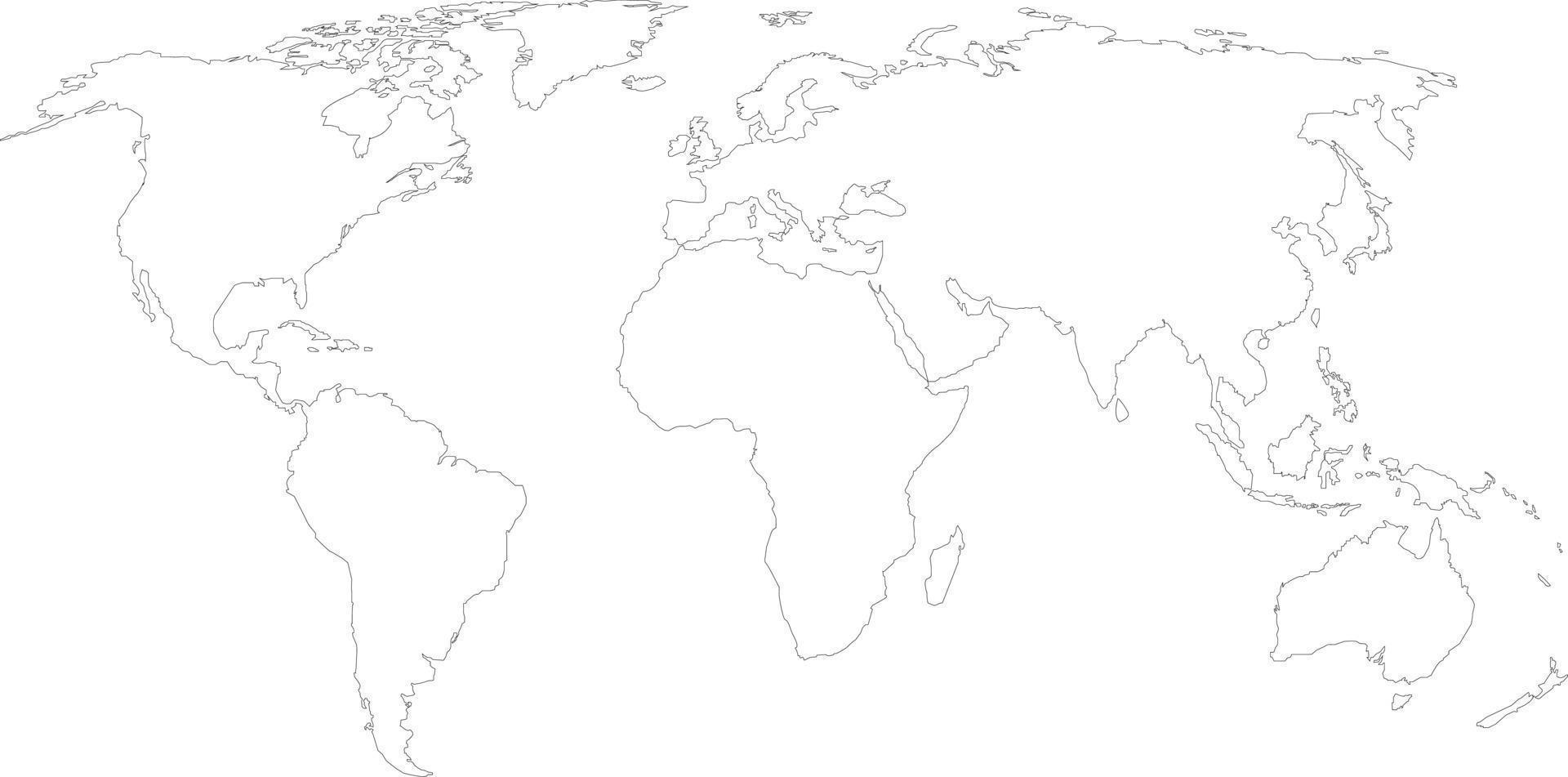 contorno disegnato a mano mappa del mondo su sfondo bianco. mappa del mondo stilizzata semplice disegnata a mano. segno di schizzo della mappa del mondo a mano libera. stile piatto. vettore