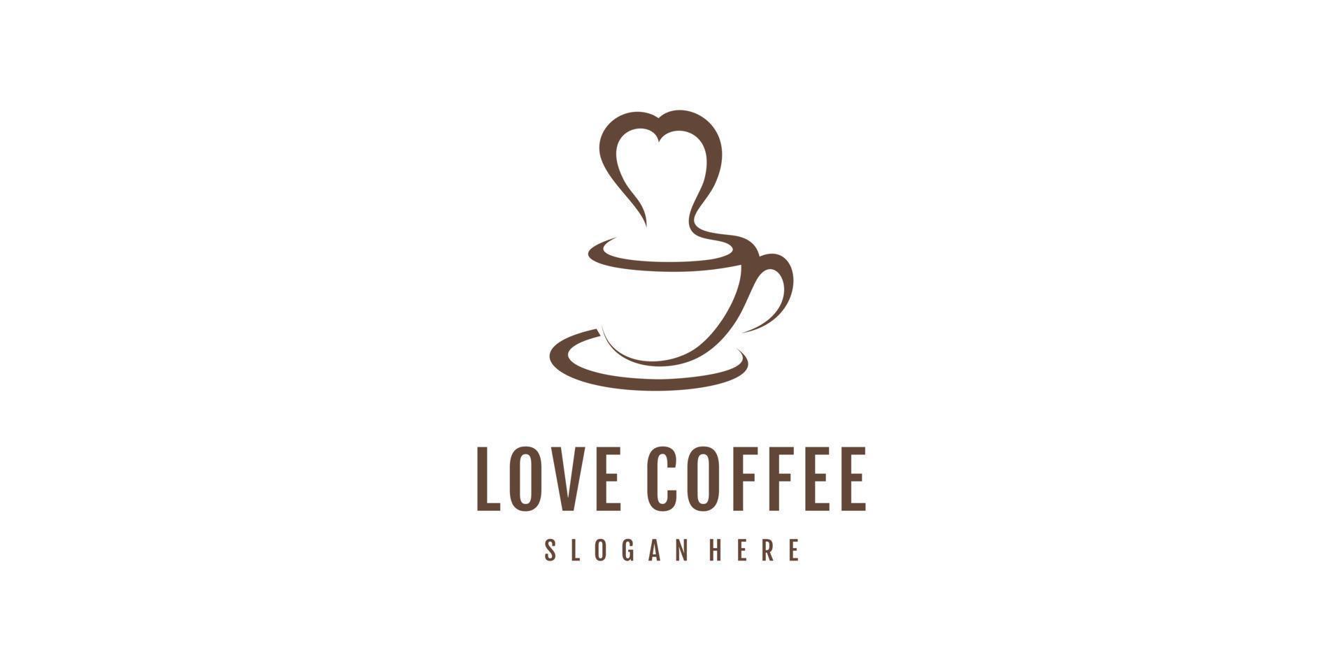 design del logo del caffè con il vettore premium del concetto di amore