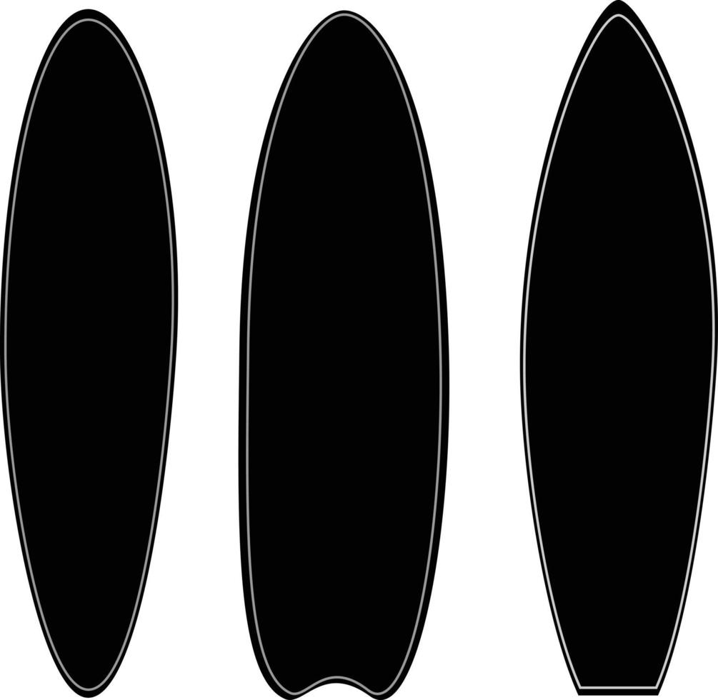 tavola da surf impostata su sfondo bianco. sagoma nera della tavola da surf. stile piatto. vettore