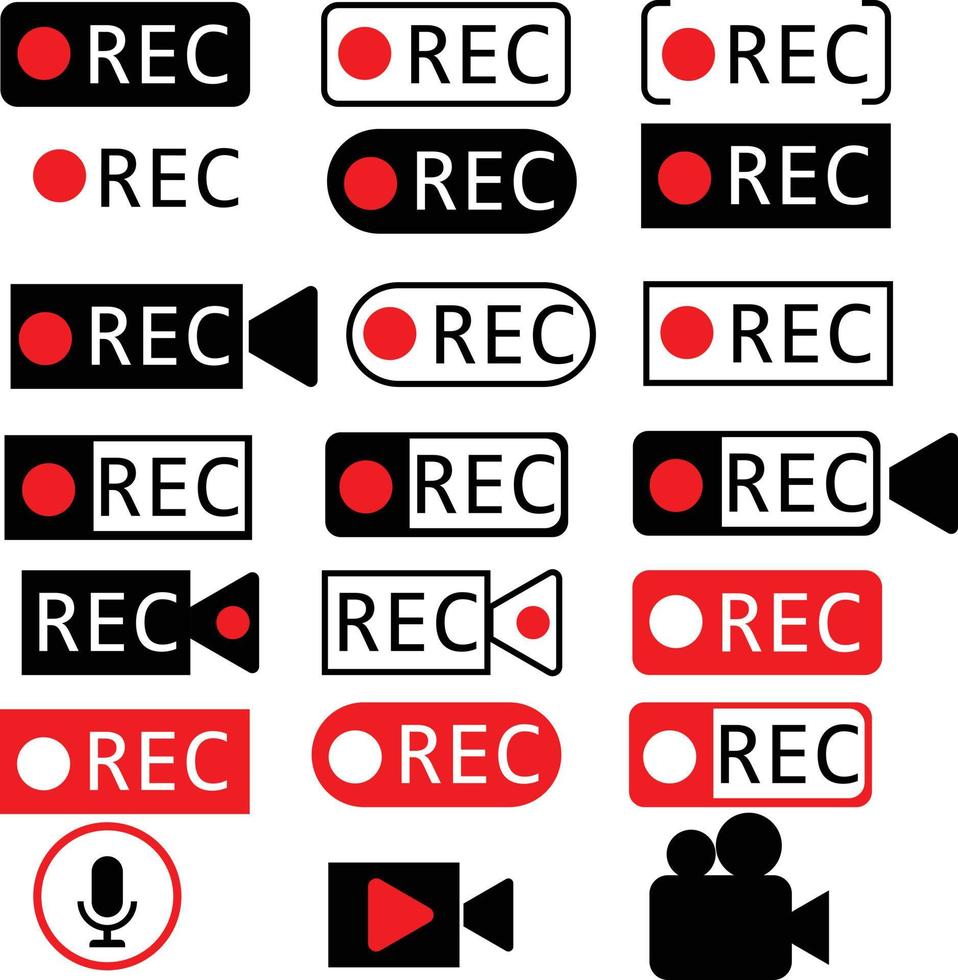 impostare la registrazione rossa su sfondo bianco. simbolo di registrazione. registrazione video cantare. registrazione del segno audio. logo in diretta. vettore