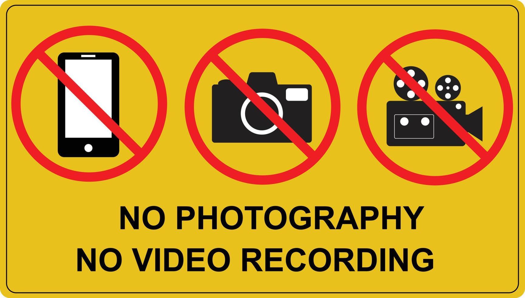 nessuna fotografia e nessun cartello di registrazione video. stile piatto. divieto nessuna macchina fotografica, nessun telefono cellulare e nessuna registrazione video. vettore