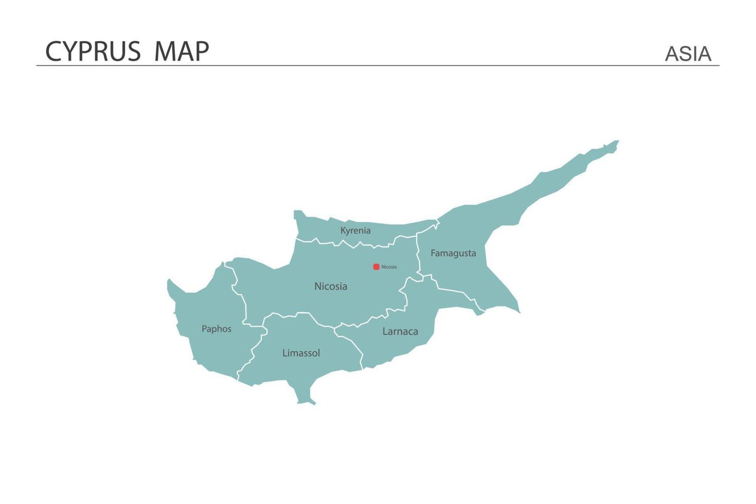 Cipro mappa illustrazione vettoriale su sfondo bianco. la mappa ha tutta la provincia e segna la capitale di cipro.