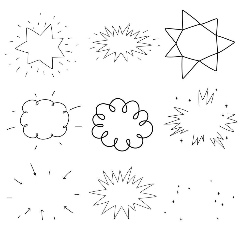 set di semplici cornici a stella in stile doodle. vettore