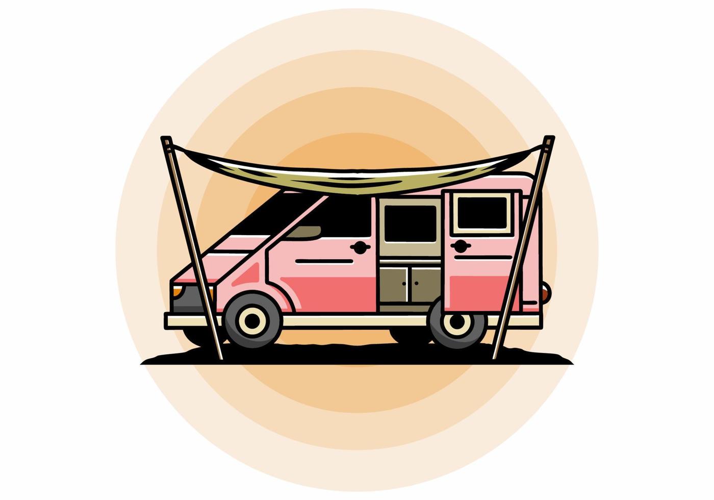 design dell'illustrazione del camper e del doppio tetto del furgone vettore