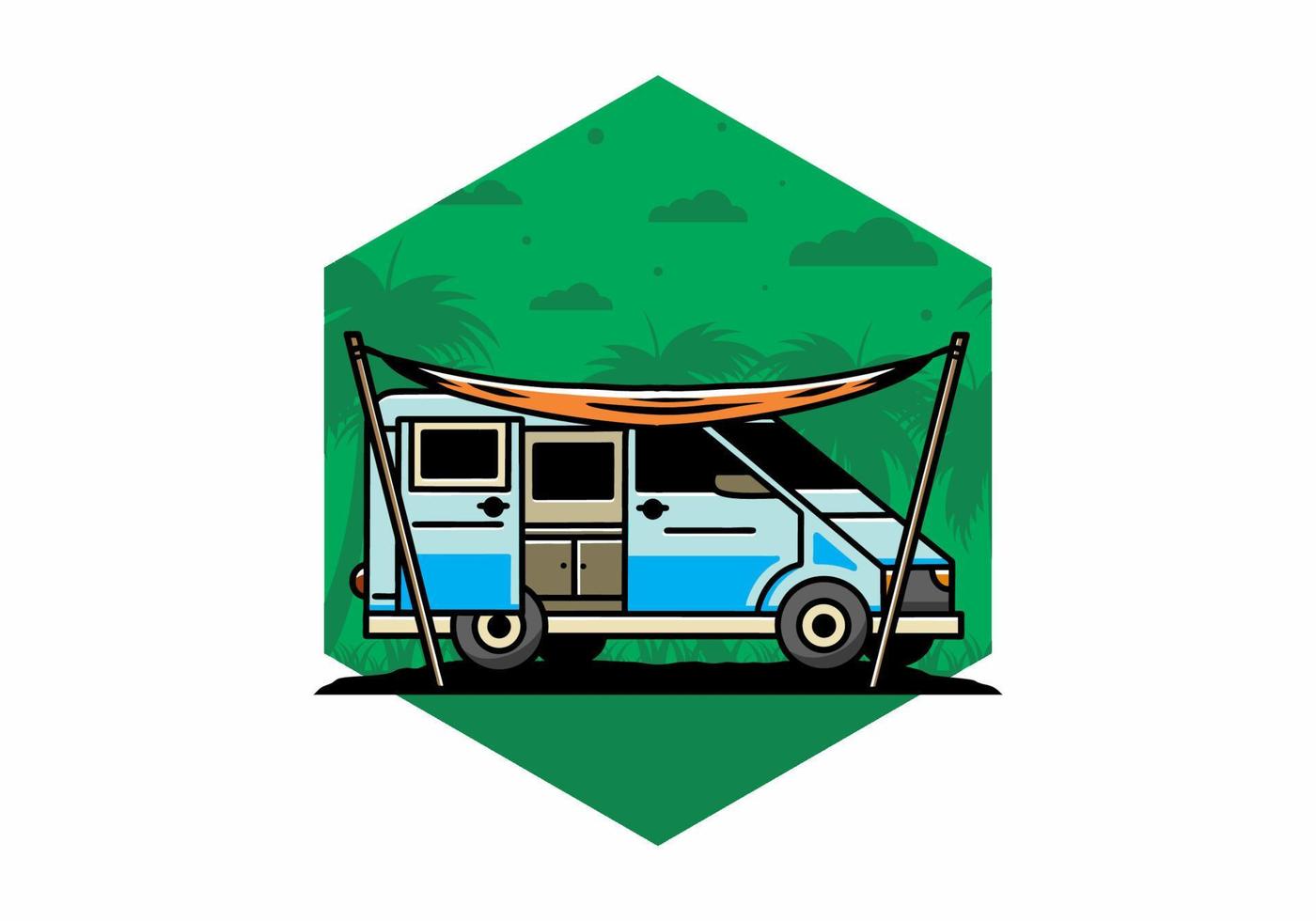 design dell'illustrazione del camper e del doppio tetto del furgone vettore