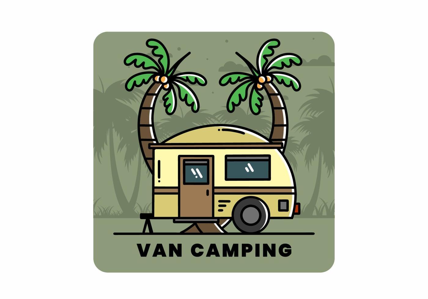 design dell'illustrazione del camper a goccia e dell'albero di cocco vettore
