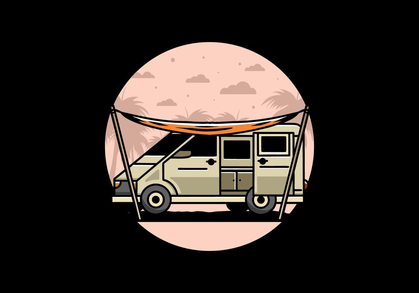 design dell'illustrazione del camper e del doppio tetto del furgone vettore