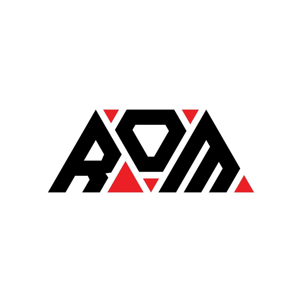 design del logo della lettera triangolo rom con forma triangolare. monogramma di design con logo triangolo rom. modello di logo vettoriale triangolo rom con colore rosso. rom logo triangolare logo semplice, elegante e lussuoso. rom