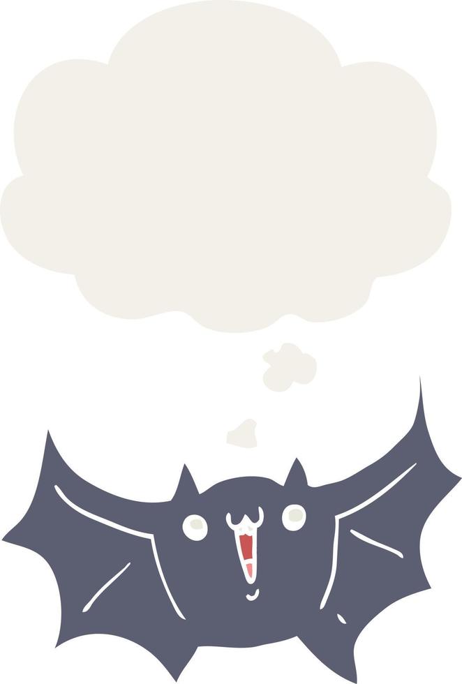 cartone animato vampiro felice pipistrello e bolla di pensiero in stile retrò vettore