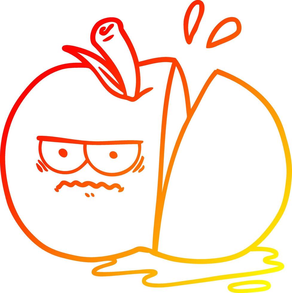 caldo gradiente disegno cartone animato mela affettata arrabbiata vettore