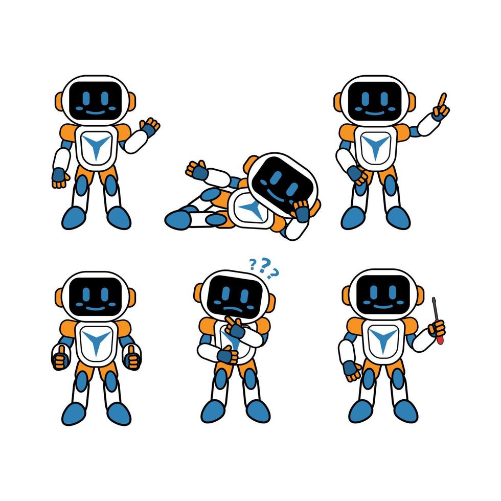 set di simpatiche mascotte robot vettore