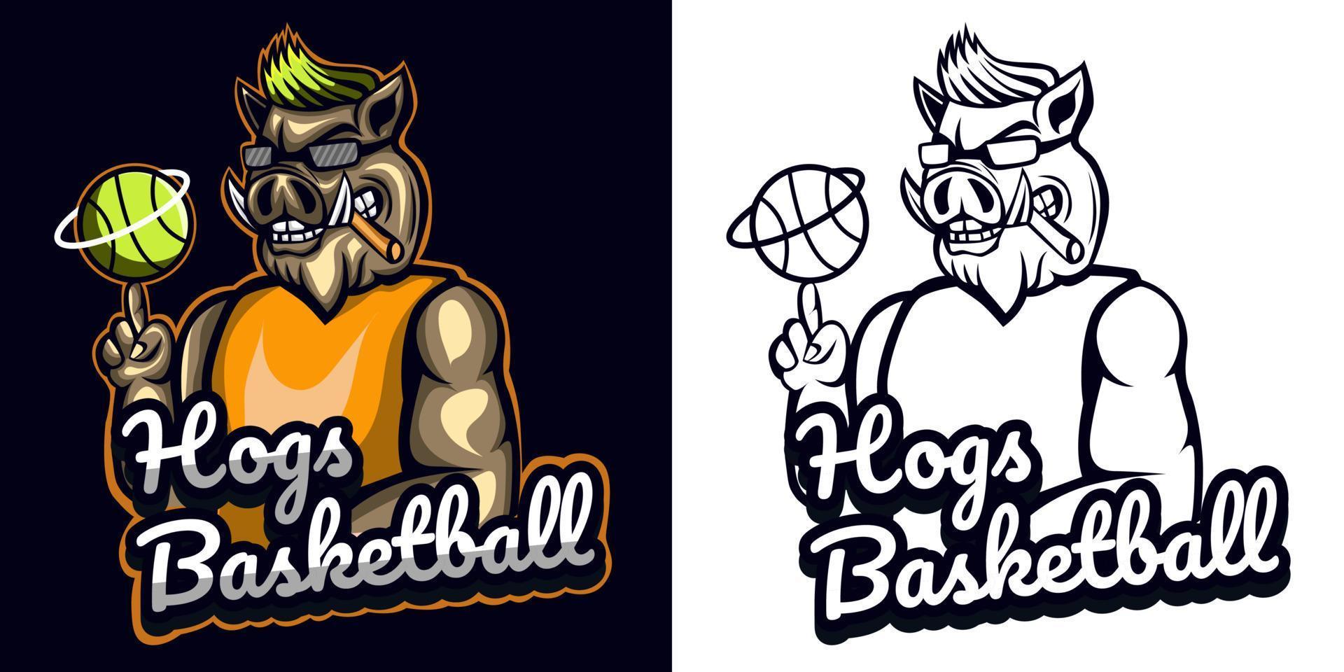 logo esport della mascotte del basket di maiale vettore