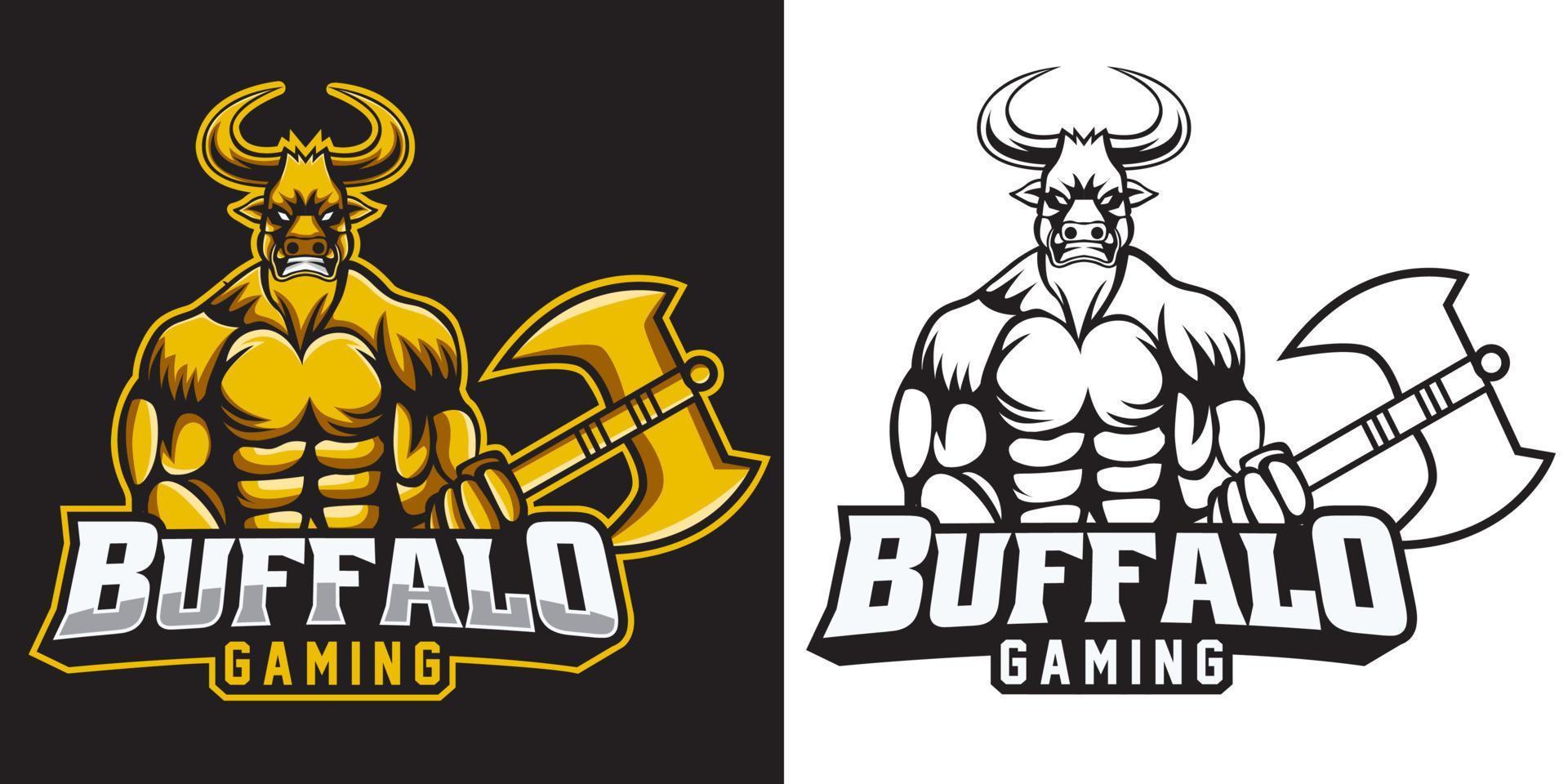 design della mascotte del logo esport di bufalo vettore