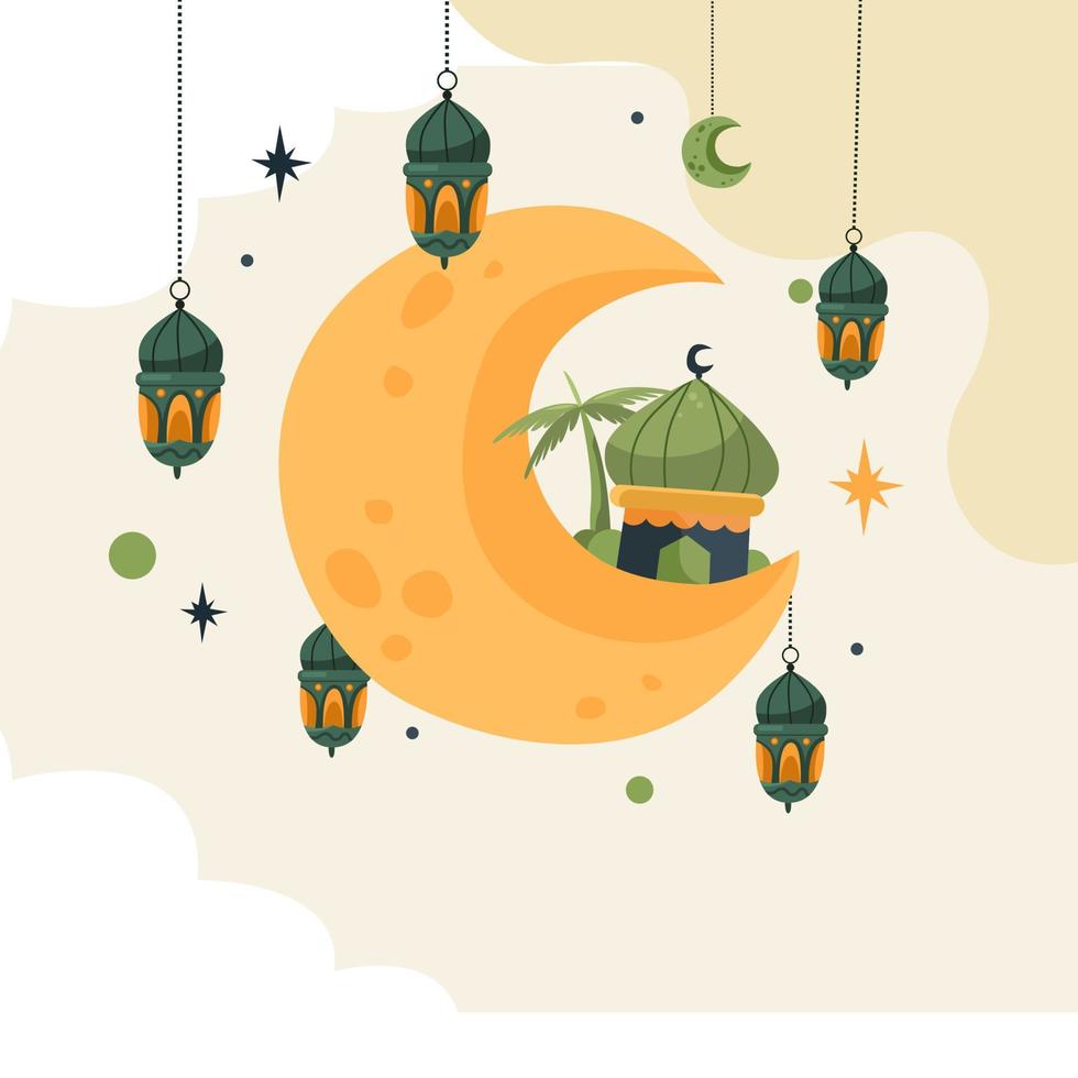 disegno vettoriale disegno concettuale di sfondo islamico. illustrazione della luna e della lanterna