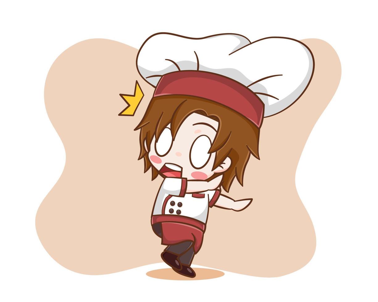 carino chef ragazzo con espressione sorpresa fumetto illustrazione vettore