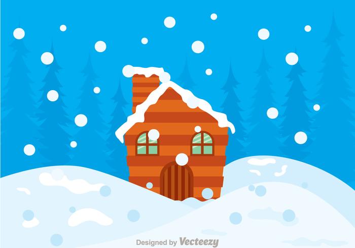 log cabin snow in hills vector