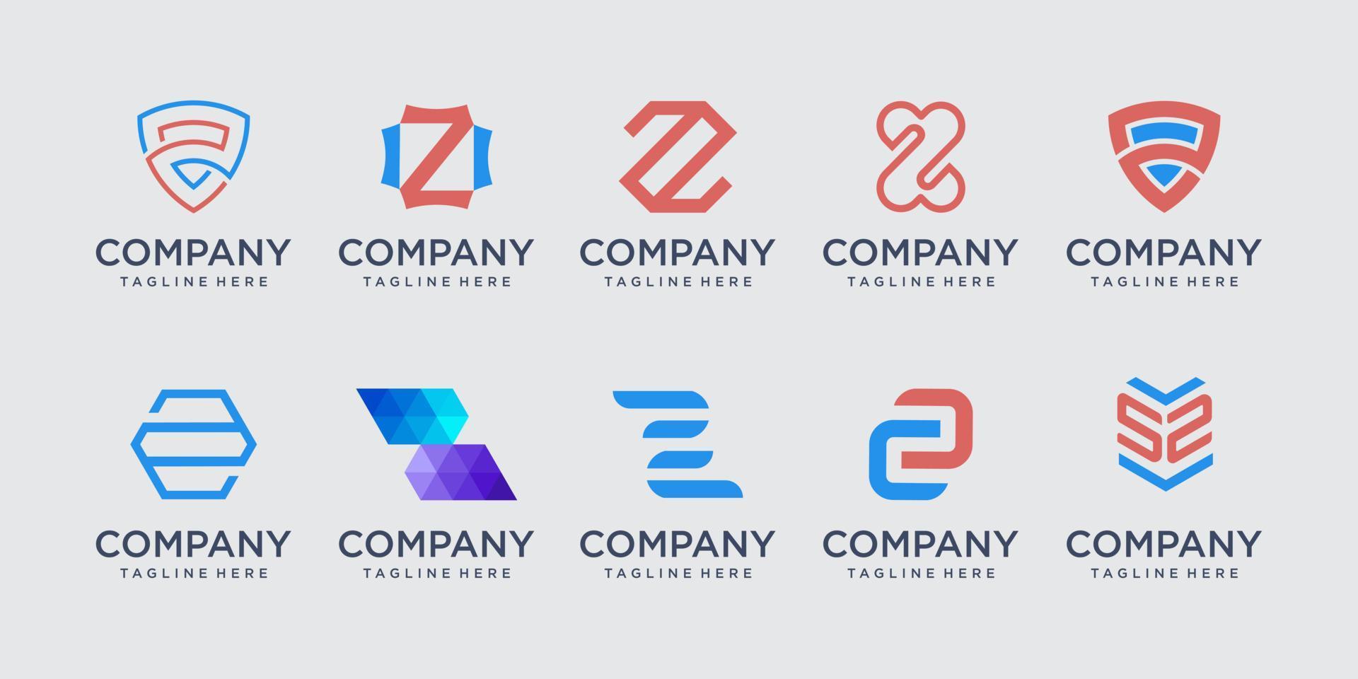 set di modello di progettazione del logo della lettera iniziale z della raccolta. icone per il business della moda, digitale, tecnologia. vettore