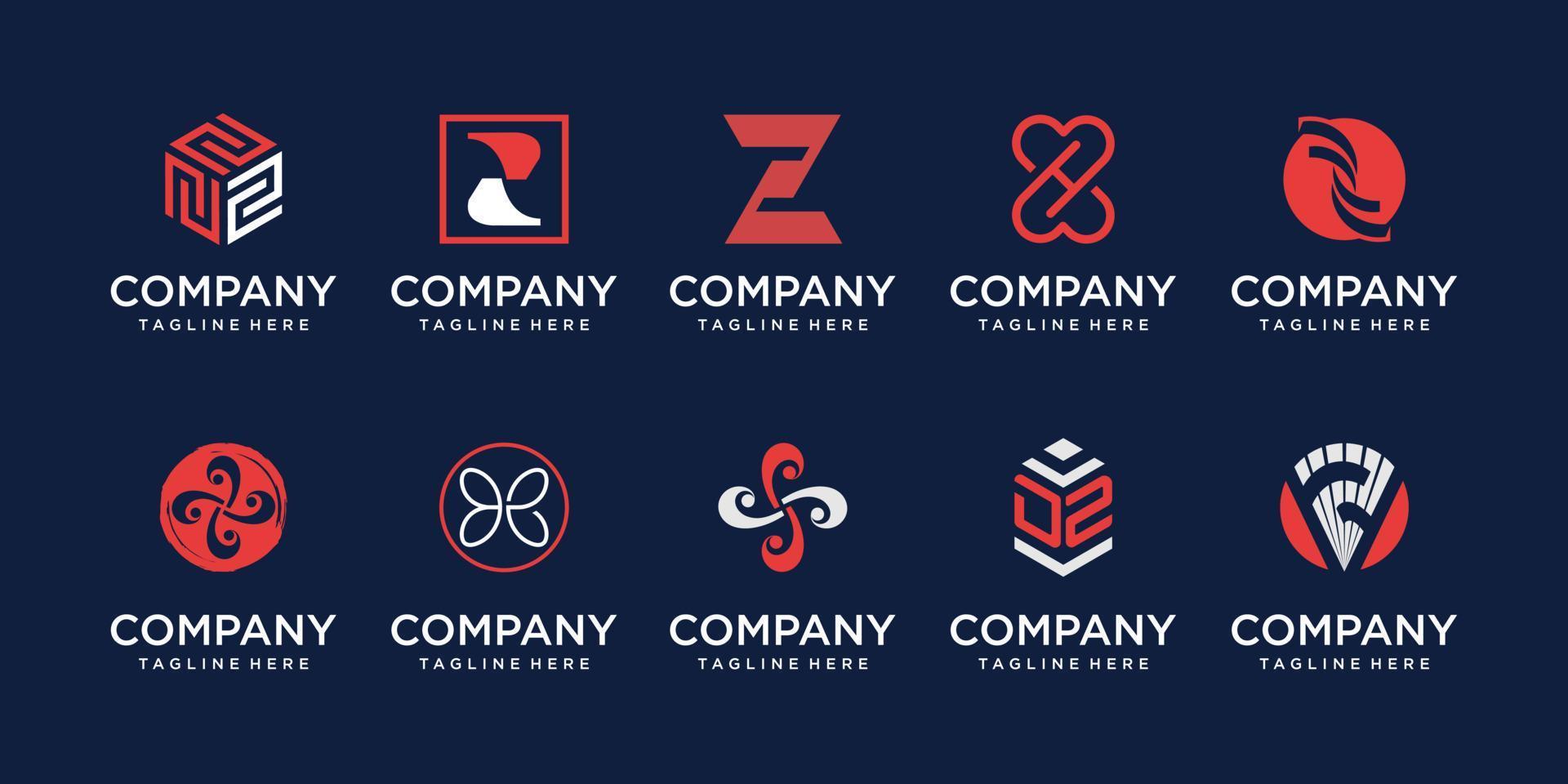 set di modello di progettazione del logo della lettera iniziale z della raccolta. icone per il business della moda, dello sport, dell'automotive. vettore