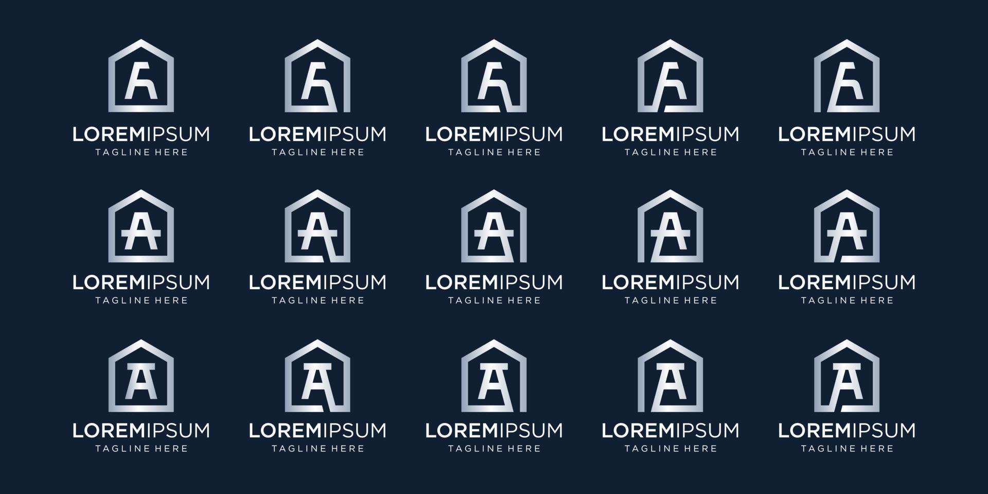 set di logo per la casa combinato con la lettera a, modello di disegni. vettore
