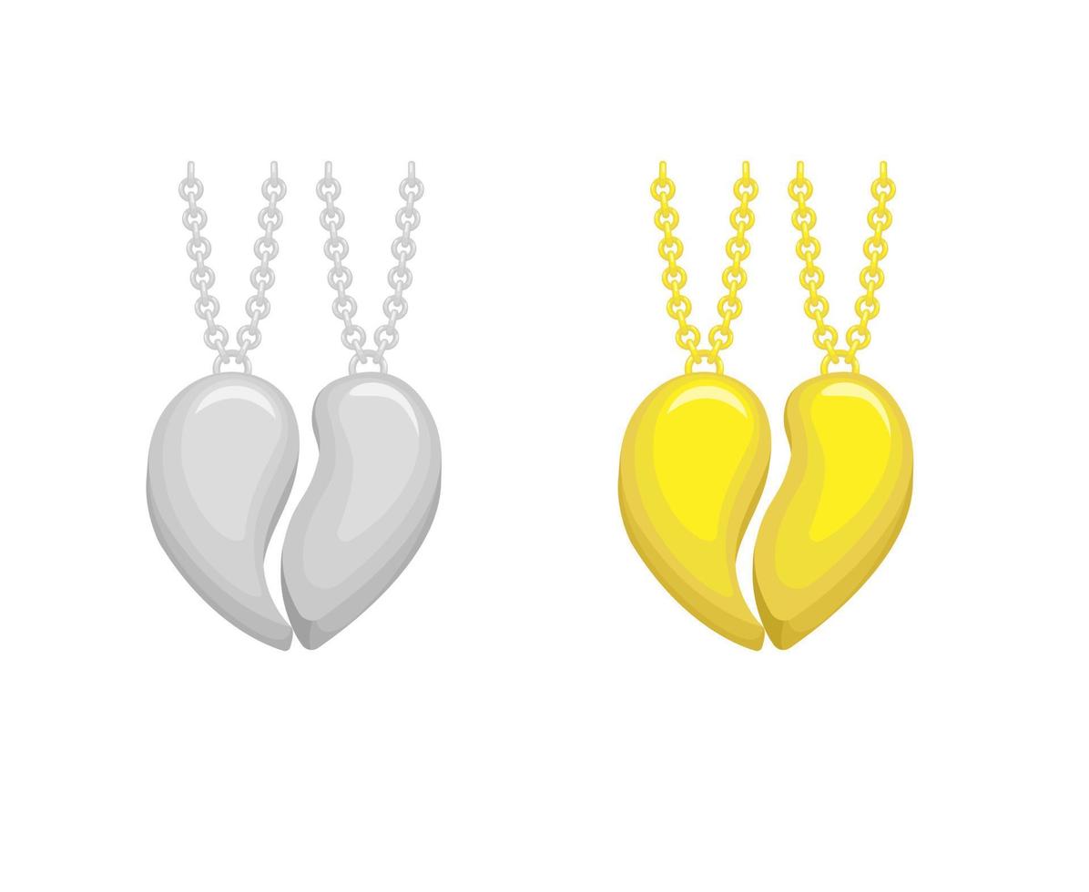 coppia collana cuore amore in oro e argento set di simboli illustrazione vettore