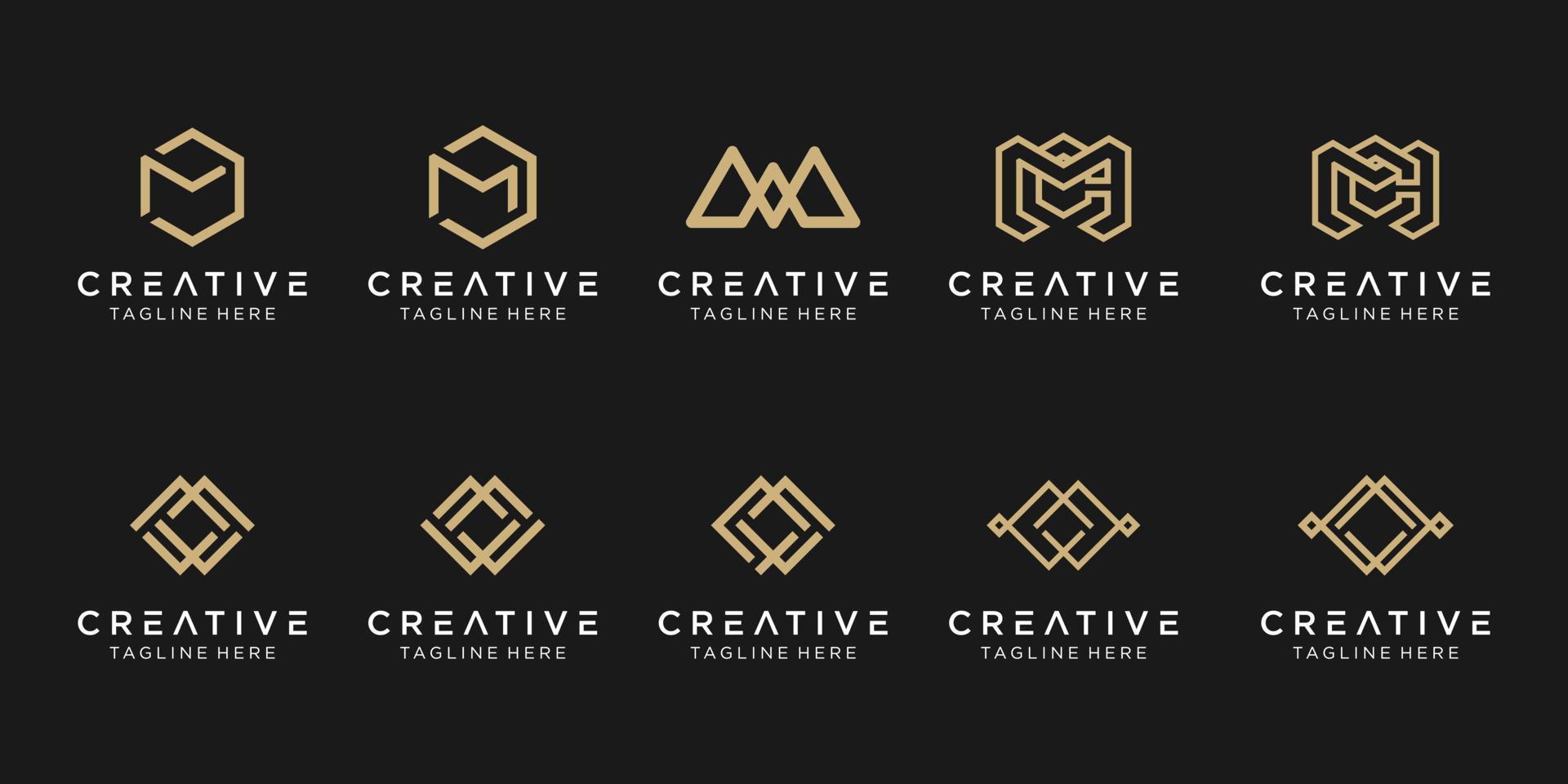 set di modello di logo mwc lettera iniziale astratta. icone per affari di moda, semplici. vettore
