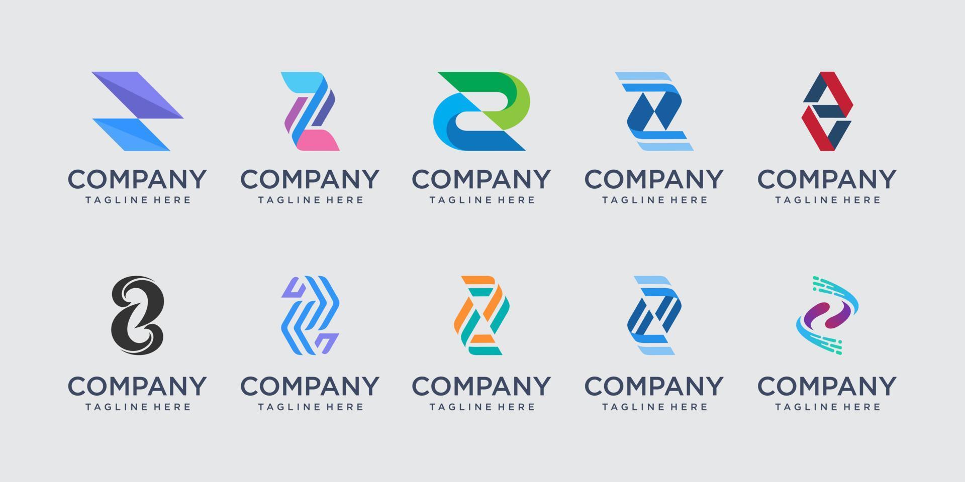 set di modello di progettazione del logo astratto lettera iniziale z. icone per il business della moda, digitale, tecnologia vettore