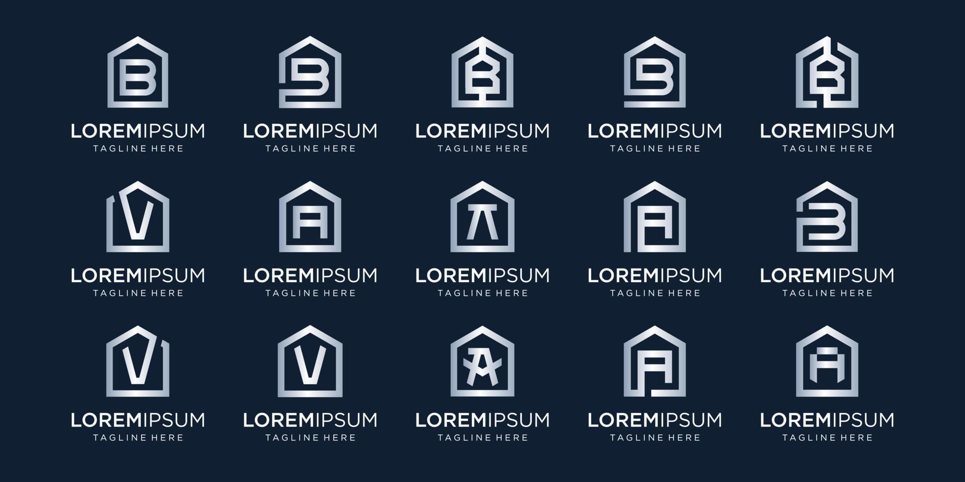 set di logo per la casa combinato con la lettera a, b, v, modello di disegni vettore