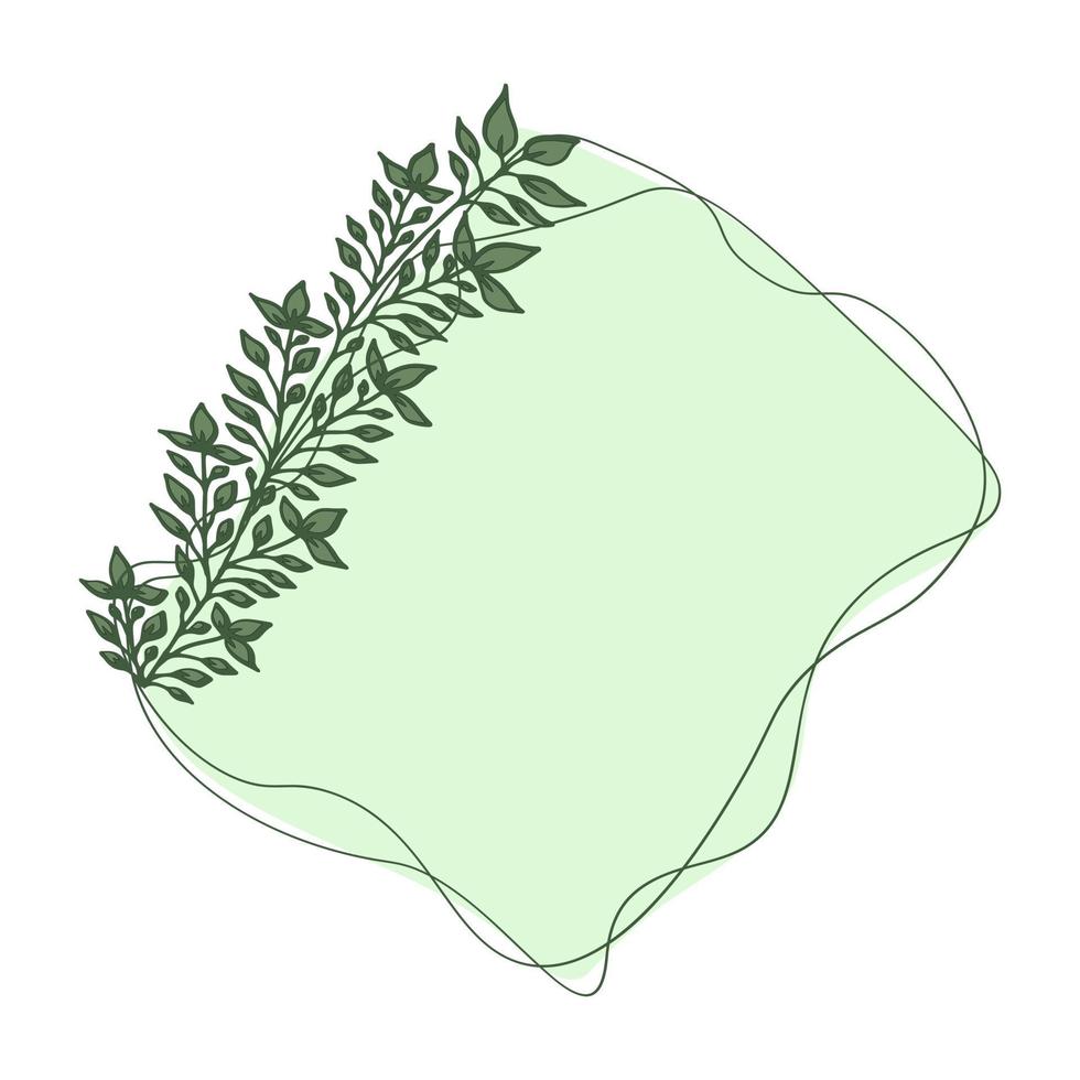 carina cornice floreale con steli con foglie in stile doodle. isolati su elementi bianchi per il design vettore