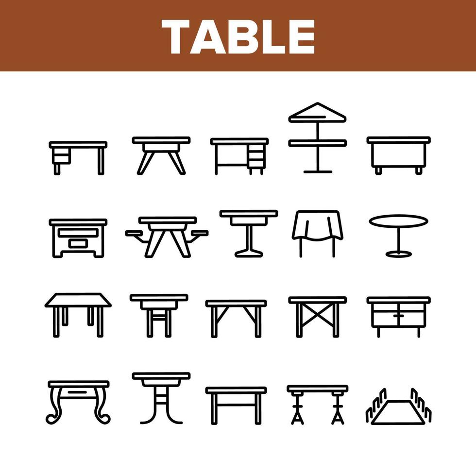 tavolo scrivania raccolta elementi icone set vettoriale