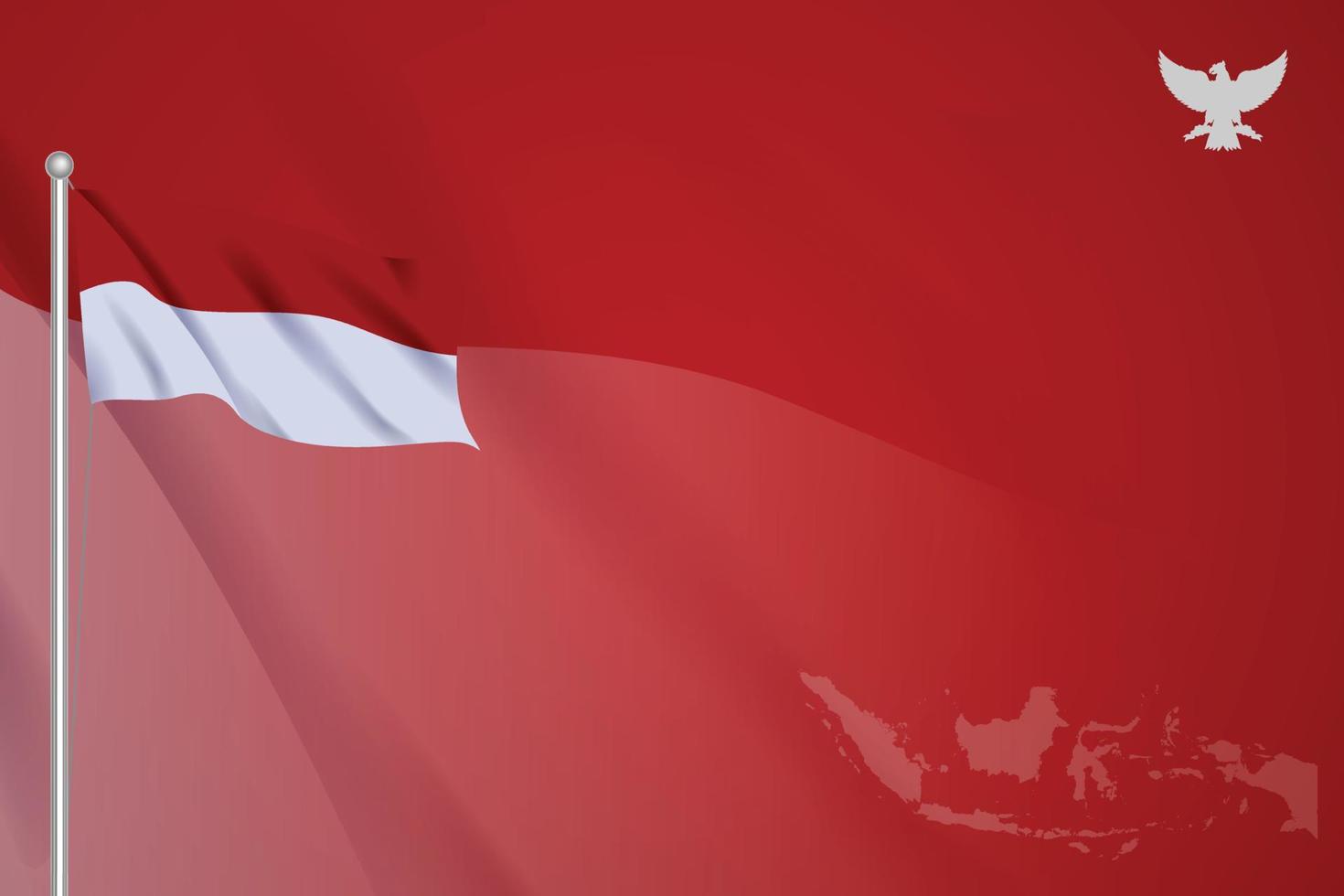 bandiera indonesiana svolazzante stile di sfondo con ornamento bandiera indonesiana realistica, mappa e uccello garuda vettore